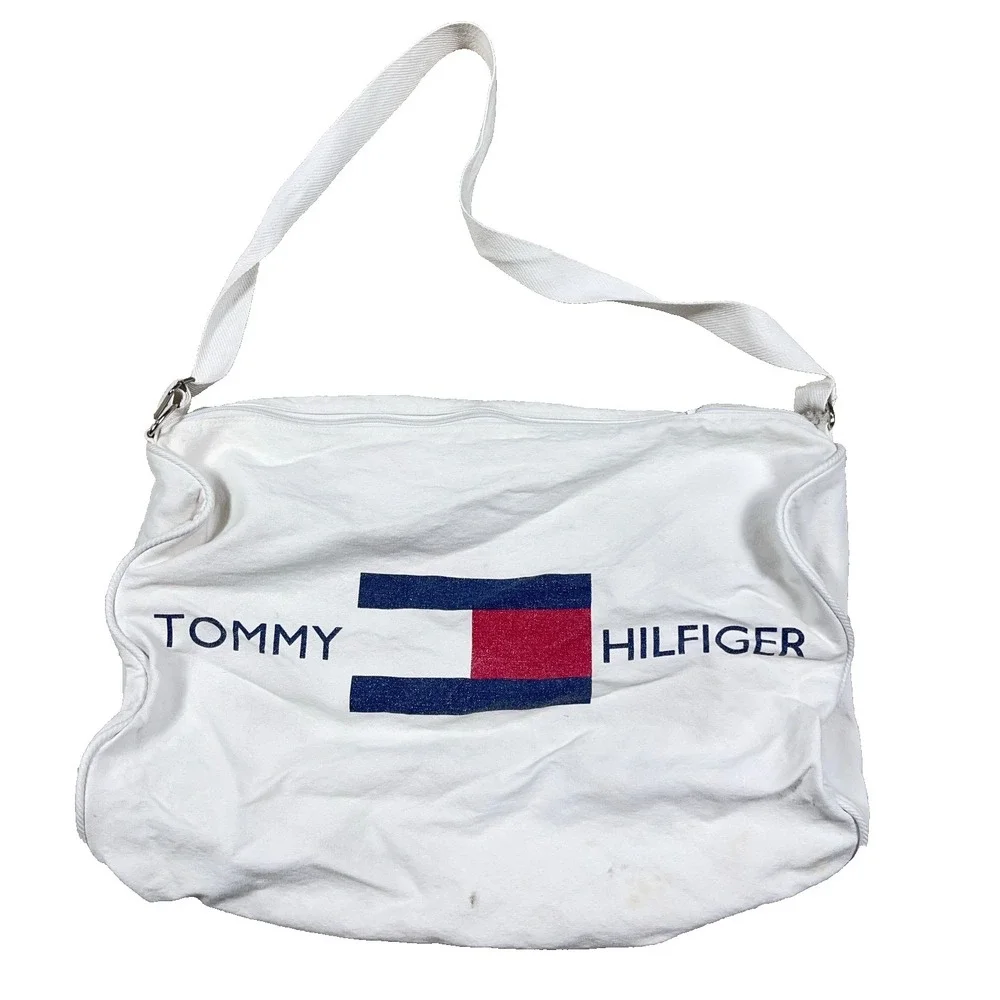 Vintage‎ Tommy Hilfiger Duffle Bag Spell Out Logo Dubble Sided Gym Travel Canvas